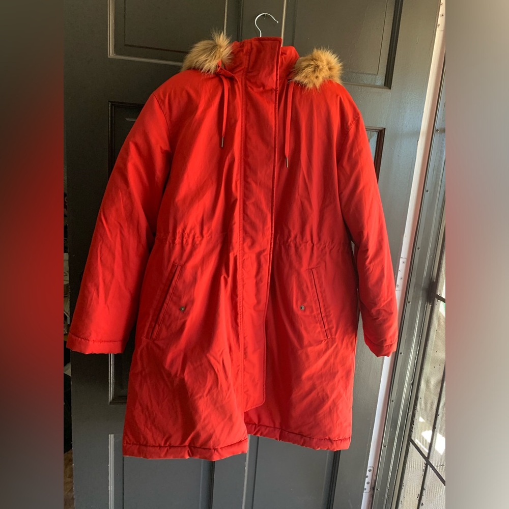 NWT Universal Thread Red Hooded Trench Utility Snow Jacket Water Repellant XXL